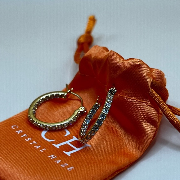 Crystal Haze Gold Plated Clear Cubic Zirconia Mini Serena Hoops - Picture 3 of 7